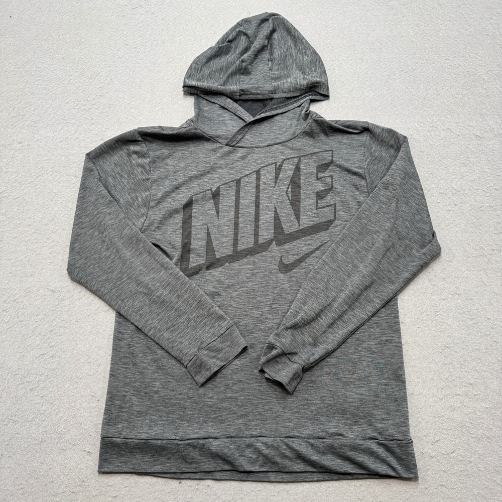 Nike Hoodie Youth XL Gray Dri-FIT Long Sleeve Graphic Pullover Sweatshirt Active